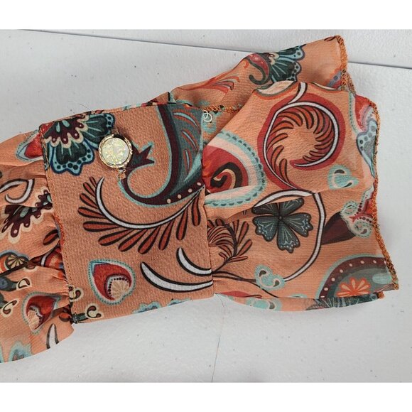 Polo Bonetta Long Sleeve Blouse Ruffle Fall Colors Glitter Buttons Women S/M New - Picture 7 of 12